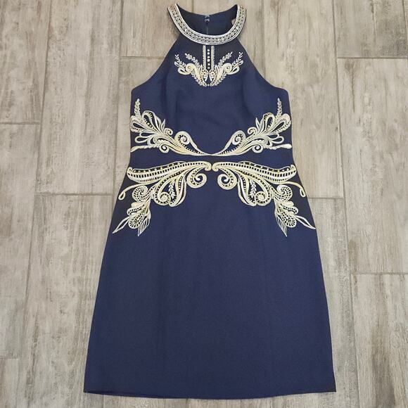 Lilly Pulitzer Benita Embellished Shift Dress Women 10 Blue Cocktail Preppy Glam - Picture 4 of 15